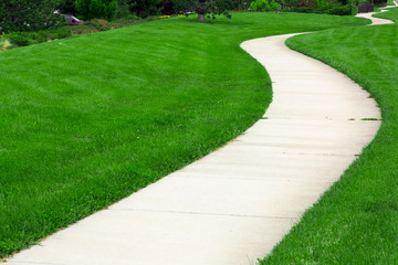 Pathway through green lawn