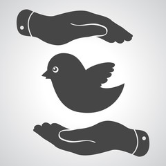 flat hands showing bird icon - vector illustration