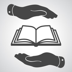 book icon in flat hands - vector illustration