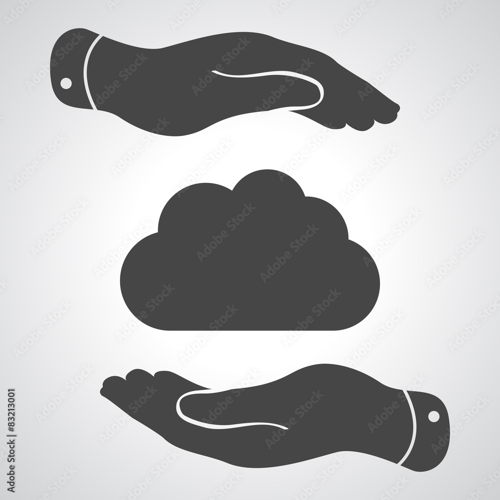 Poster two hands showing cloud computing icon