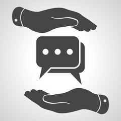 two hands protecting flat chat icon- vector illustration