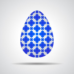Easter egg sign icon with blue flowers pattern. Easter tradition