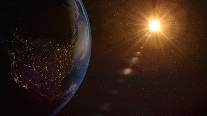 Fototapeta premium Cinematic and very realistic sunrise seen from space