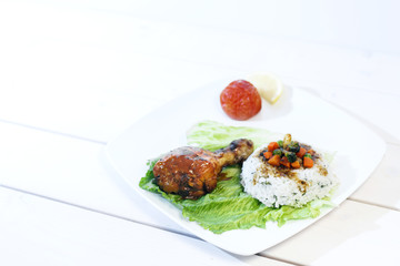 Oven cooked Chicken leg dish with rice 