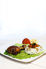 Oven cooked Chicken leg dish with rice 