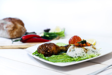 Oven cooked Chicken leg dish with rice 