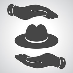 two hands with black hat icon - vector illustration