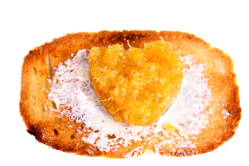 close-up isolated toast with jam and butter
