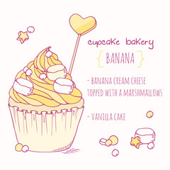 Hand drawn banana cupcake