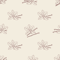 Seamless pattern with sketched vanilla flower and beans - 83218076