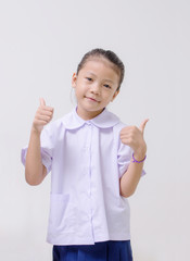 Asian kids cute girl in student's uniform on white background