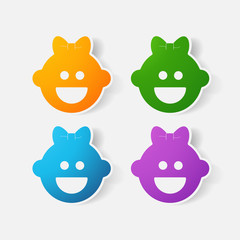 Paper clipped sticker: baby face girl