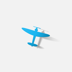 Paper clipped sticker: aircraft plane with propeller