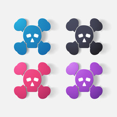 Paper clipped sticker: symbol poison skull and crossbones