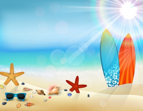 Holiday in beach on the summer with surfboard 