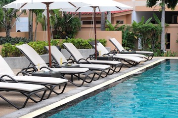 Fototapeta premium Sun deck with a swimming pool.