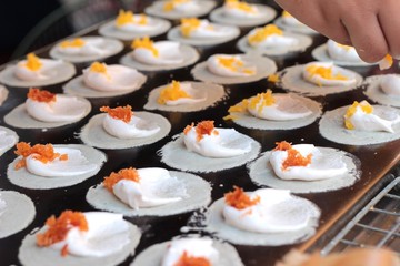 close up of thai crispy pancake - cream crepes