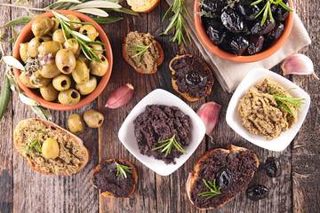 assorted olives and tapenade
