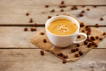 Cup of coffee on table close-up