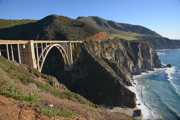 a historic Bixby bridge along coastline california route one