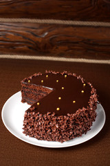 Chocolate cake on a dark background