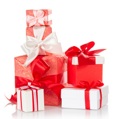 Present gift boxes with ribbons