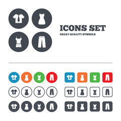 Clothes signs. T-shirt with tie and pants.