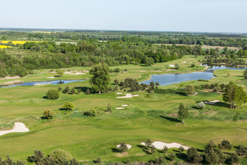 Fototapeta na wymiar Aerial view over golf field