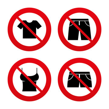 Clothes signs. T-shirt and pants with shorts.