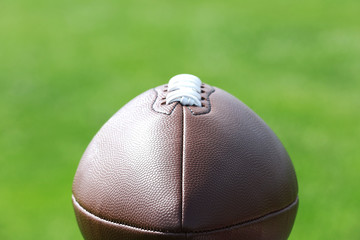 Rugby ball on close up