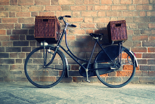 Old style bicycle with baskets