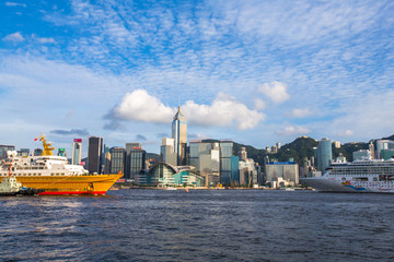 Two Cruises face to face in Victoria Harbor of Hong Kong