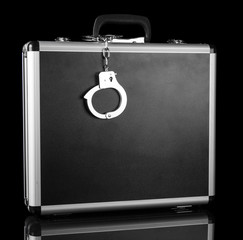 Handcuffs chained to silver case