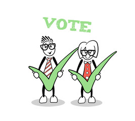 Cute cartoons showing green voting ticks