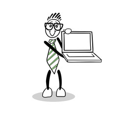 Cute cartoon showing a laptop