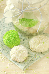 Sugar cookies with coconut flakes in glass jar