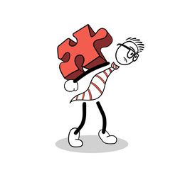 Cute cartoon holding jigsaw piece