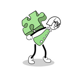 Cute cartoon holding jigsaw piece