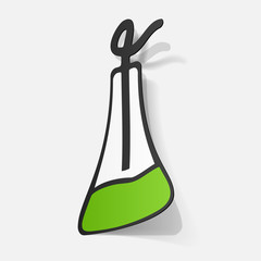 Paper clipped sticker: flask with liquid