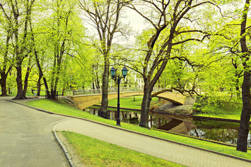 Central public park in Riga by spring, Latvia