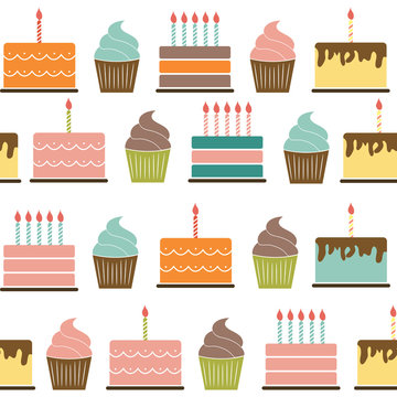 Birthday Cake Flat Seamless Pattern Background Vector Illustrati