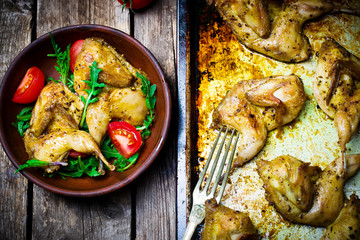 the fried quails with salad