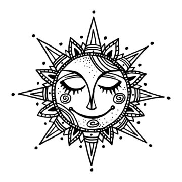 Hand drawn summer sun tribal background