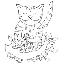 Happy cat holding glass of milk and fish bone vector