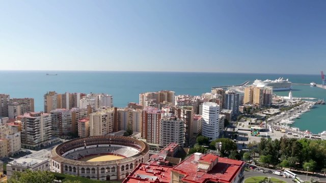 Malaga, Spain in a pan view of the city from high point