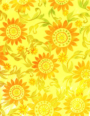 Fototapeta premium Sunny floral handdrawn backdrop.