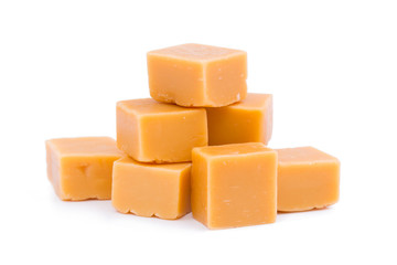 Tasty toffees on a white background.