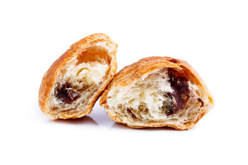 Tasty croissant on a white background.