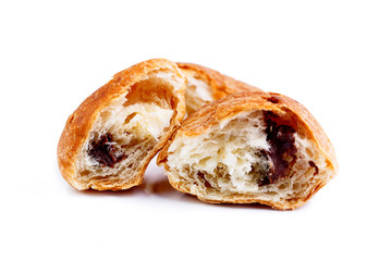 Tasty croissant on a white background.