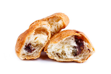 Tasty croissant on a white background.